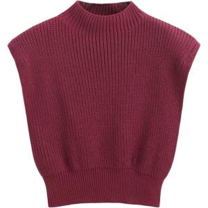 CIDER Women’s Mock Neck Sleeveless Sweater Tops Cap Sleeve Sweater Vests Tank Tops(Carmine)