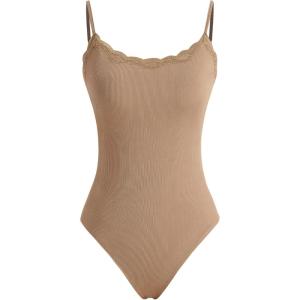CIDER Women’s U-neck Solid Lace Bodysuit(Coffee)