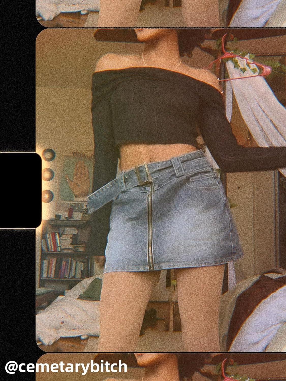 imageCIDER Denim Zip Up Belted Mini SkirtDenim