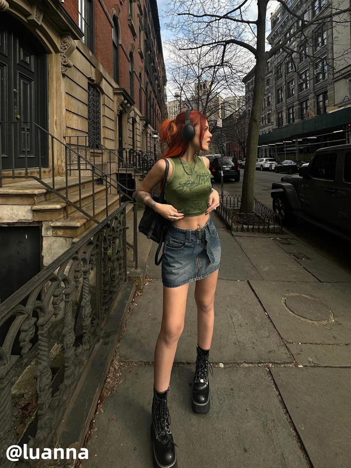 imageCIDER Denim Zip Up Belted Mini SkirtDenim