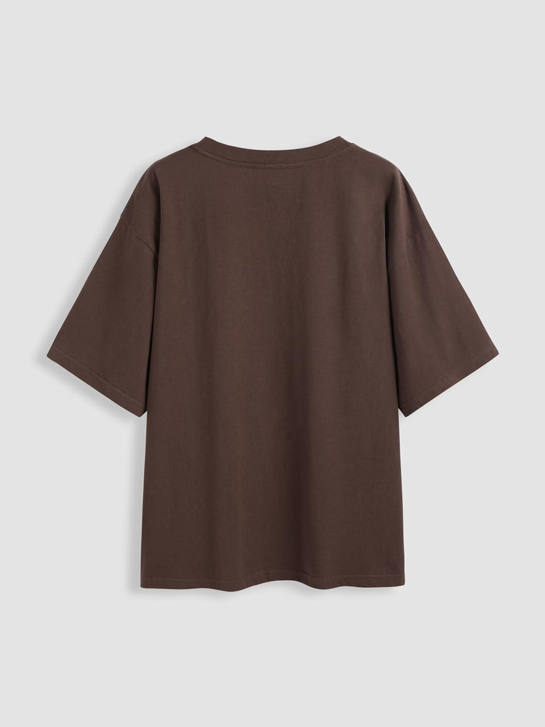 imageCIDER Jersey Round Neckline Mushroom Short Sleeve TopBrown