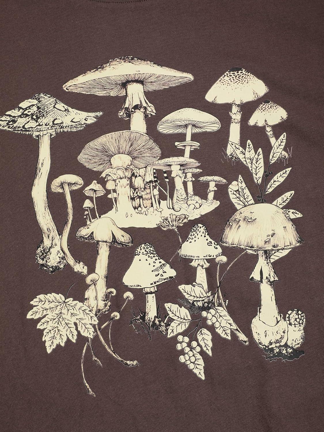 imageCIDER Jersey Round Neckline Mushroom Short Sleeve TopBrown