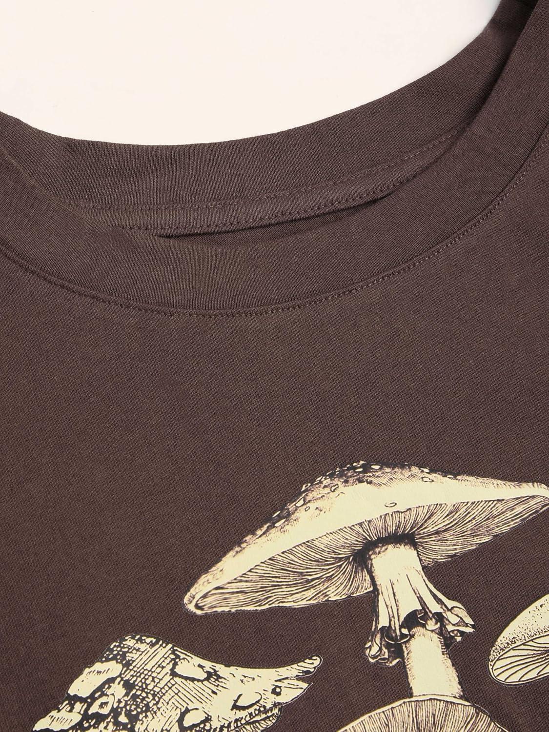 imageCIDER Jersey Round Neckline Mushroom Short Sleeve TopBrown