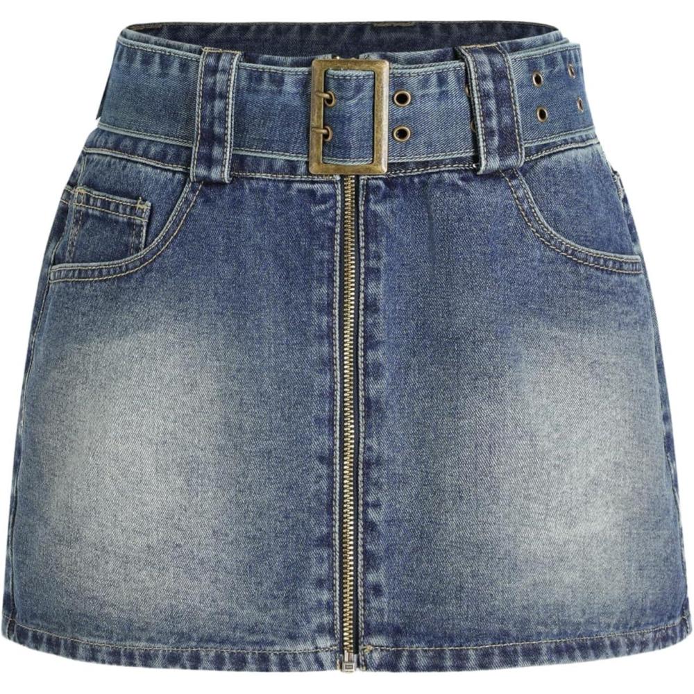 imageCIDER Denim Zip Up Belted Mini SkirtDenim