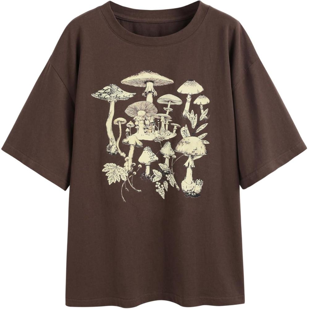 imageCIDER Jersey Round Neckline Mushroom Short Sleeve TopBrown