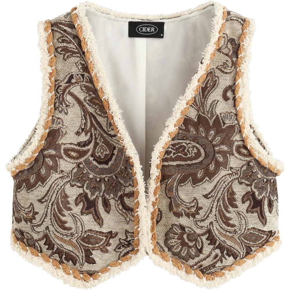 imageCIDER Womens Vest Western Outfit V Neck Sleeveless Cropped Faux Fur Jacket Trendy Casual VestKhaki