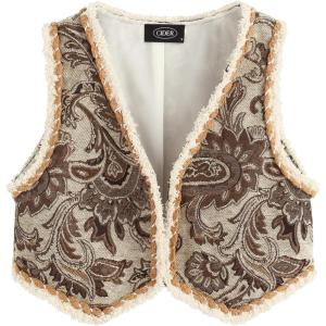 CIDER Womens Vest Western Outfit V Neck Sleeveless Cropped Faux Fur Jacket Trendy Casual Vest(Khaki)