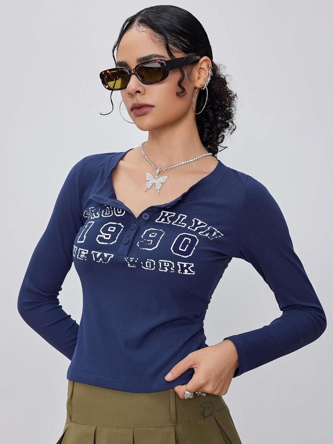 imageCIDER Graphic Button Crop TeeNavy Blue