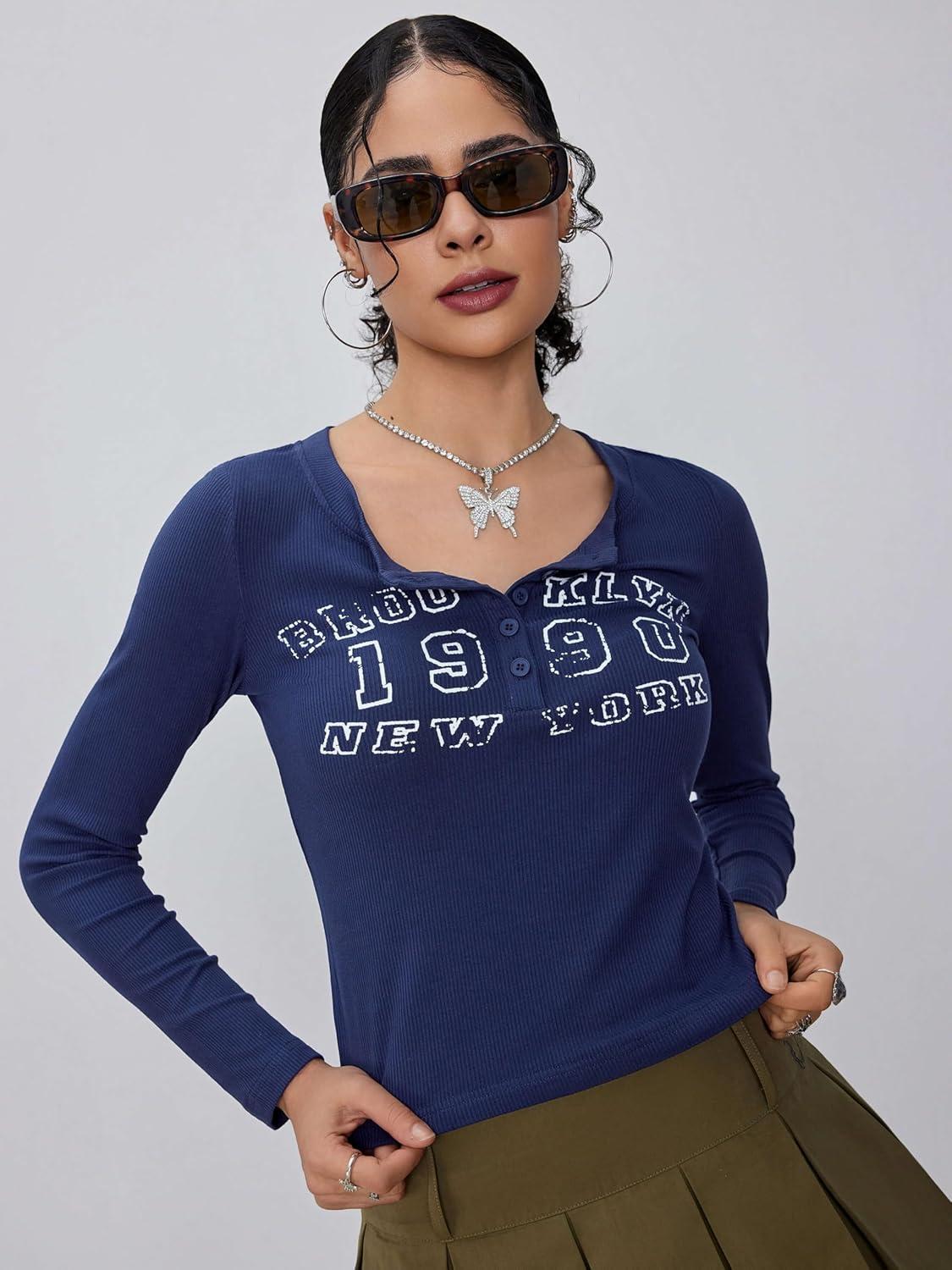 imageCIDER Graphic Button Crop TeeNavy Blue