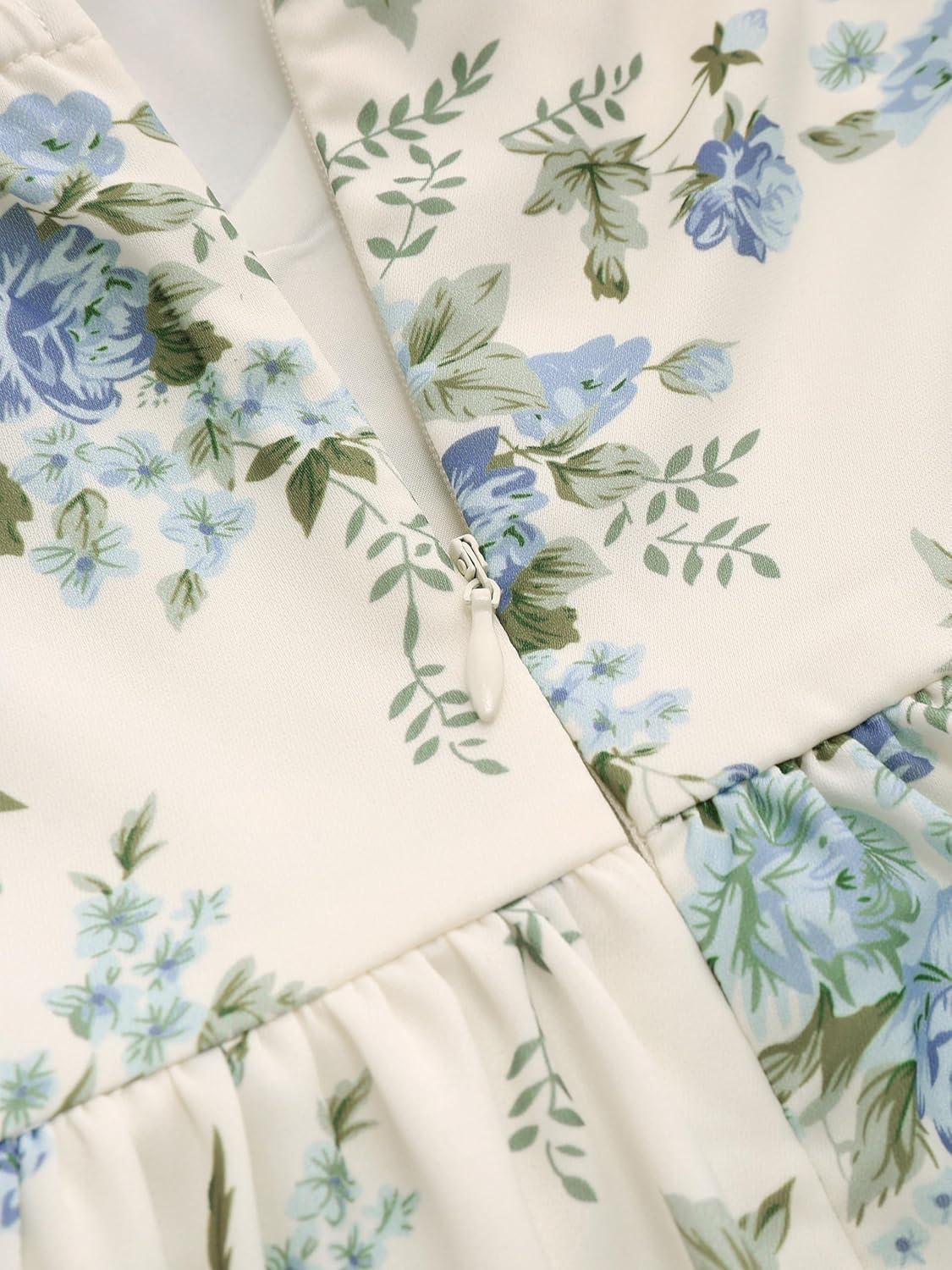 imageCIDER Santorini Beach Vacation VNeck Bowknot Floral Ruffle Hem Midi DressBlue