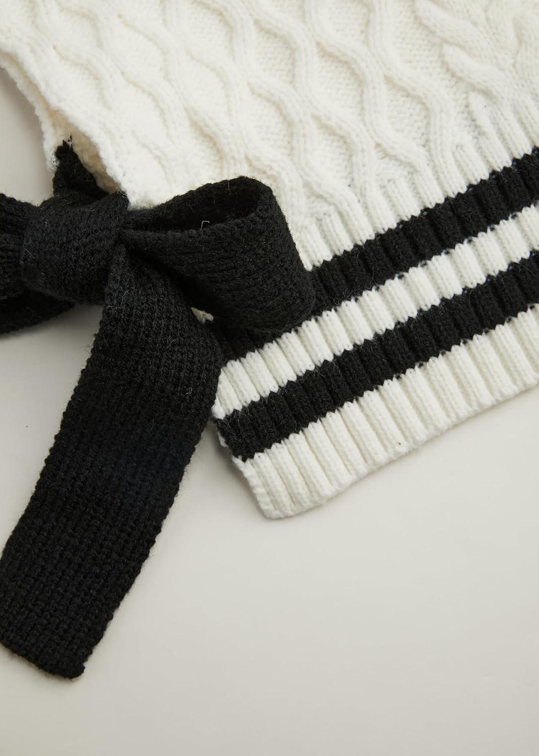 imageCIDER VNeck Solid Bowknot Knitted VestCream