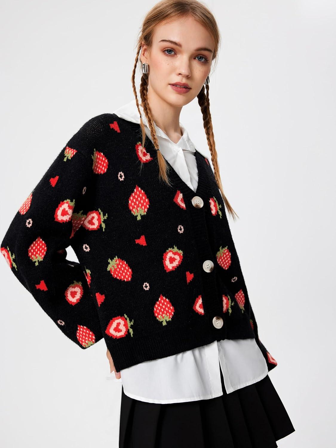 imageCIDER VNeck Strawberry Button CardiganBlack
