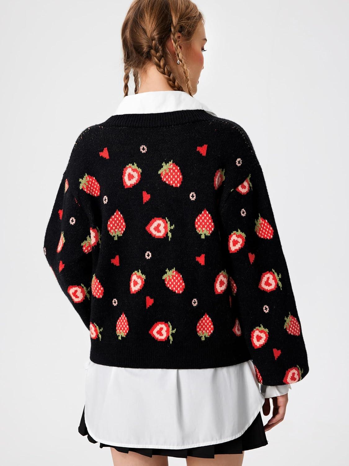 imageCIDER VNeck Strawberry Button CardiganBlack