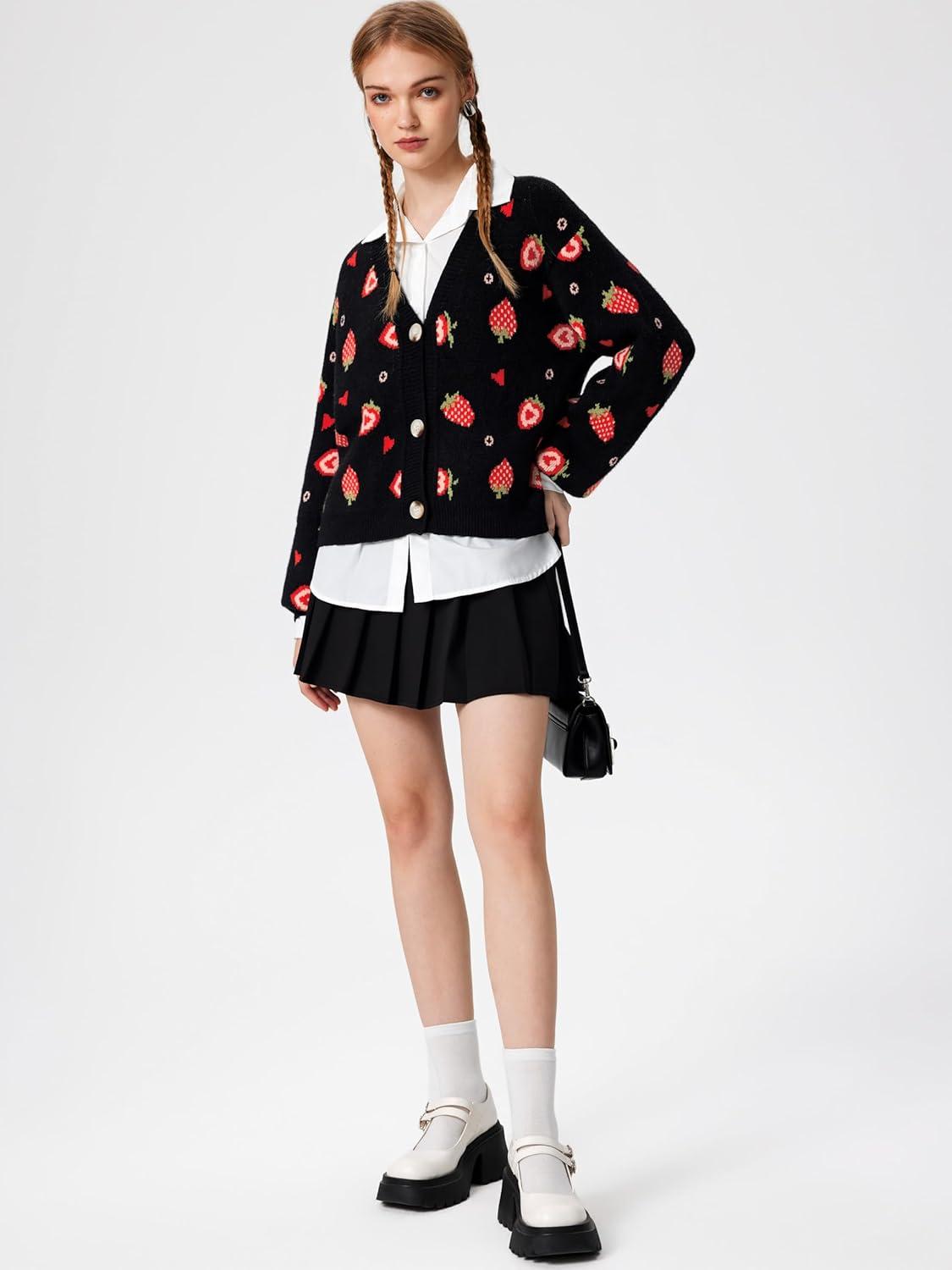 imageCIDER VNeck Strawberry Button CardiganBlack