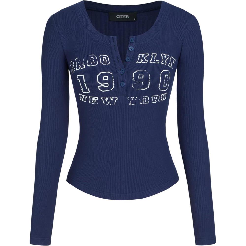 imageCIDER Graphic Button Crop TeeNavy Blue