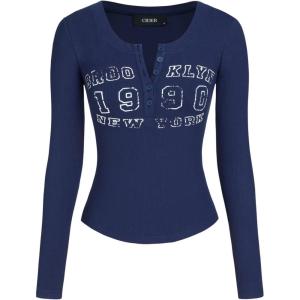 CIDER Graphic Button Crop Tee(Navy Blue)