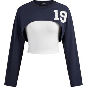 CIDER Sweatshirt for Women with Cami Tops Crewneck Long Sleeve Crop Tops Workout Casual Cropped Sweatshirt 2025(Navy Blue)