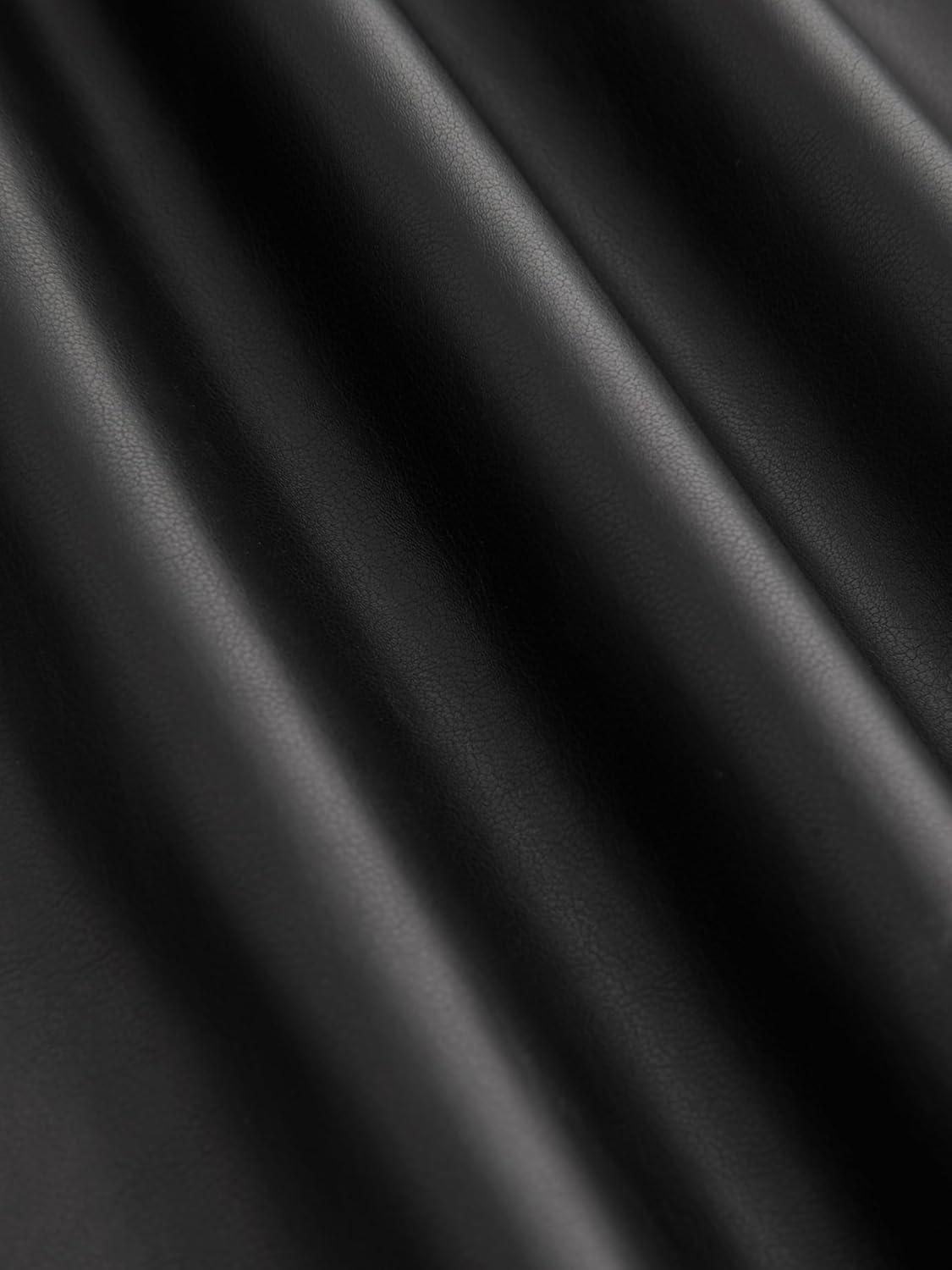 imageCIDER Faux Leather High Waist Solid Pocket Wide Leg TrousersBlack