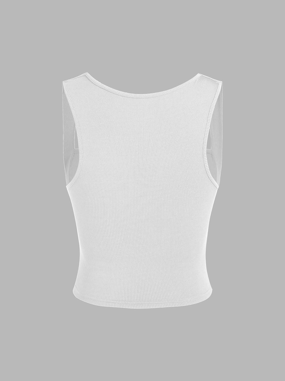 imageCIDER Women Tank Tops Ruched Square Neck Sleeveless Going Out Cute Crop Top TrendyWhite