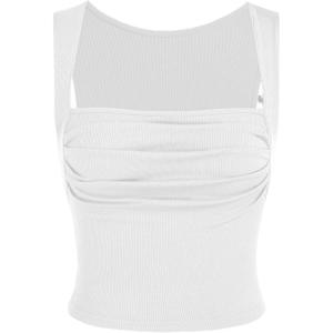 CIDER Women Tank Tops Ruched Square Neck Sleeveless Going Out Cute Crop Top Trendy(White)