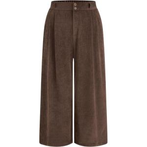 CIDER Corduroy High Waist Solid Pleated Wide Leg Trousers Curve & Plus(Brown)