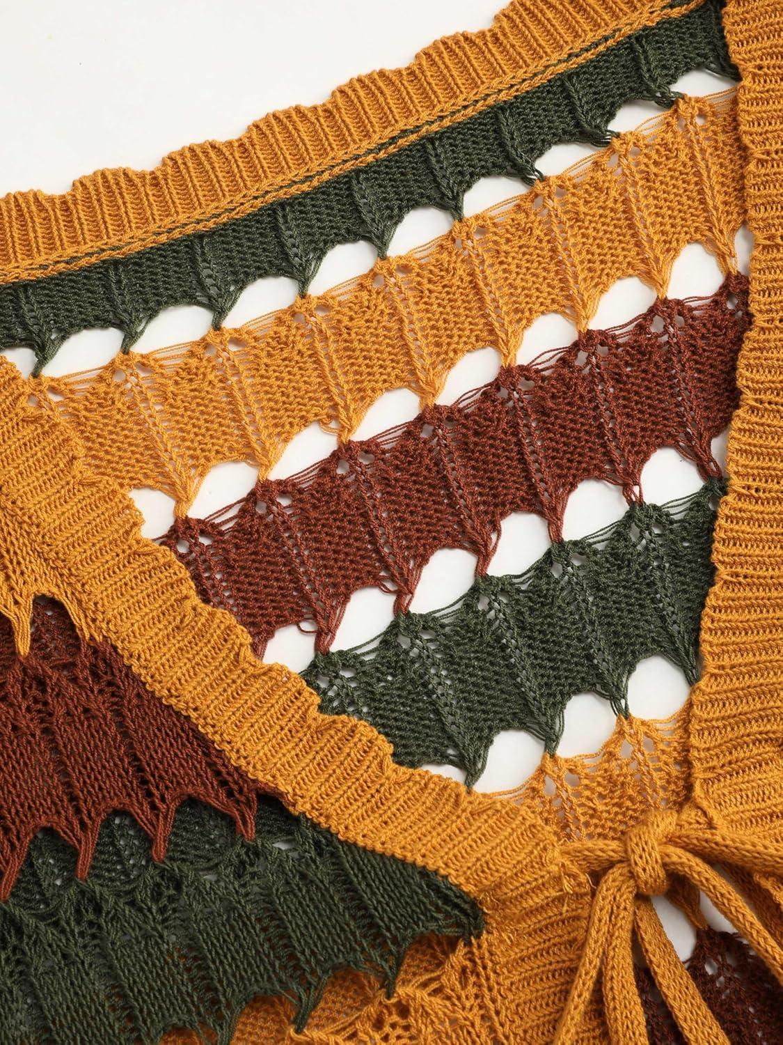 imageCIDER Jersey Knit Scoop Neckline Striped Hollow Out Cardigan Curve ampamp PlusMulticolor