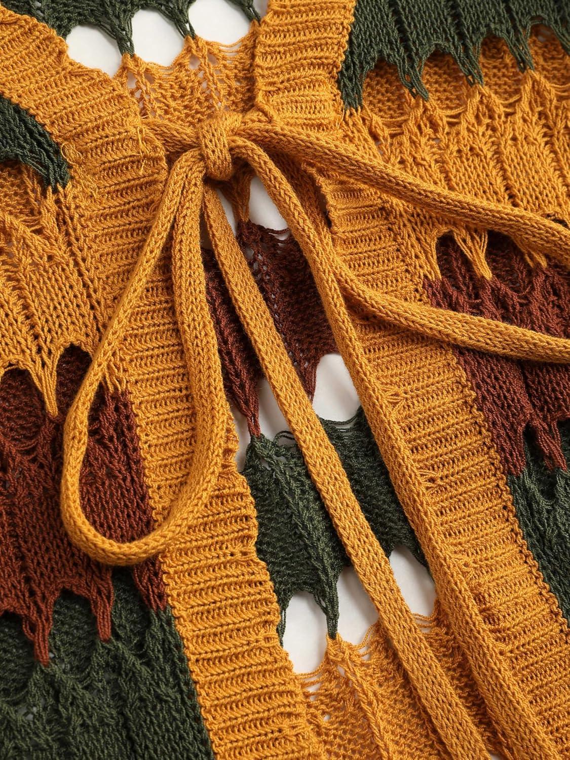 imageCIDER Jersey Knit Scoop Neckline Striped Hollow Out Cardigan Curve ampamp PlusMulticolor