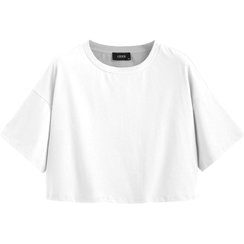 imageCIDER Round Neckline Oversized Crop Top Curve ampamp PlusWhite