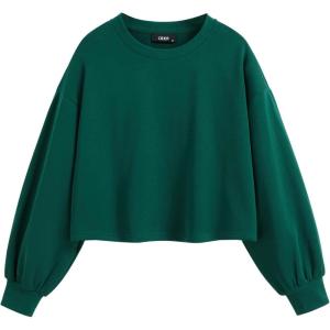 CIDER Cotton-blend Round Neckline Solid Long Sleeve Oversized Sweatshirt Curve & Plus(Dark Green)