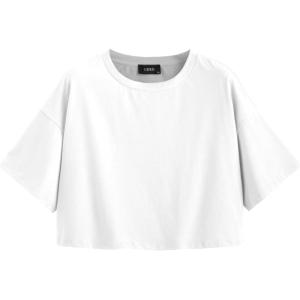 CIDER Round Neckline Oversized Crop Top Curve & Plus(White)