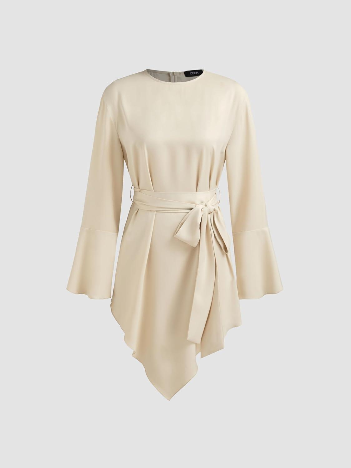 imageCIDER Round Neck Lace Up Long Sleeve Blouse ampamp Maxi SkirtBeige