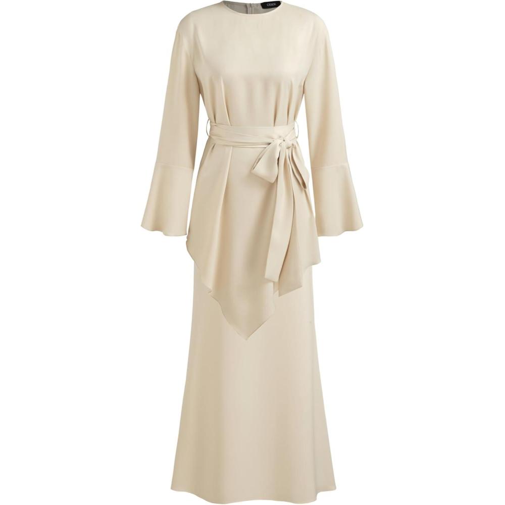 imageCIDER Round Neck Lace Up Long Sleeve Blouse ampamp Maxi SkirtBeige