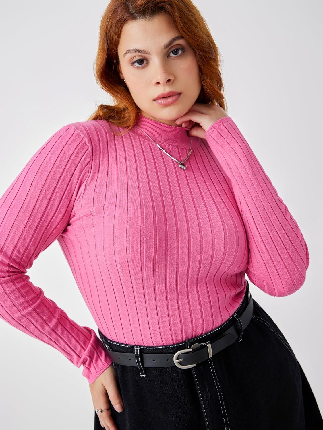 imageCIDER High Neck Rib Knit Sweater Curve ampamp PlusPink