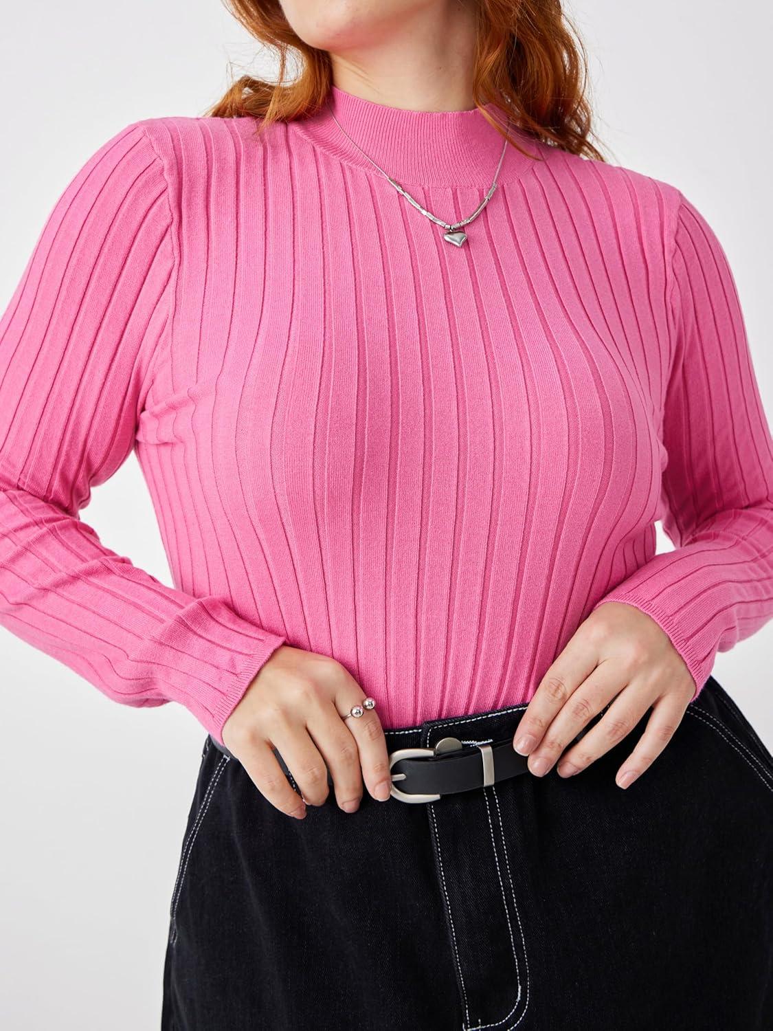 imageCIDER High Neck Rib Knit Sweater Curve ampamp PlusPink