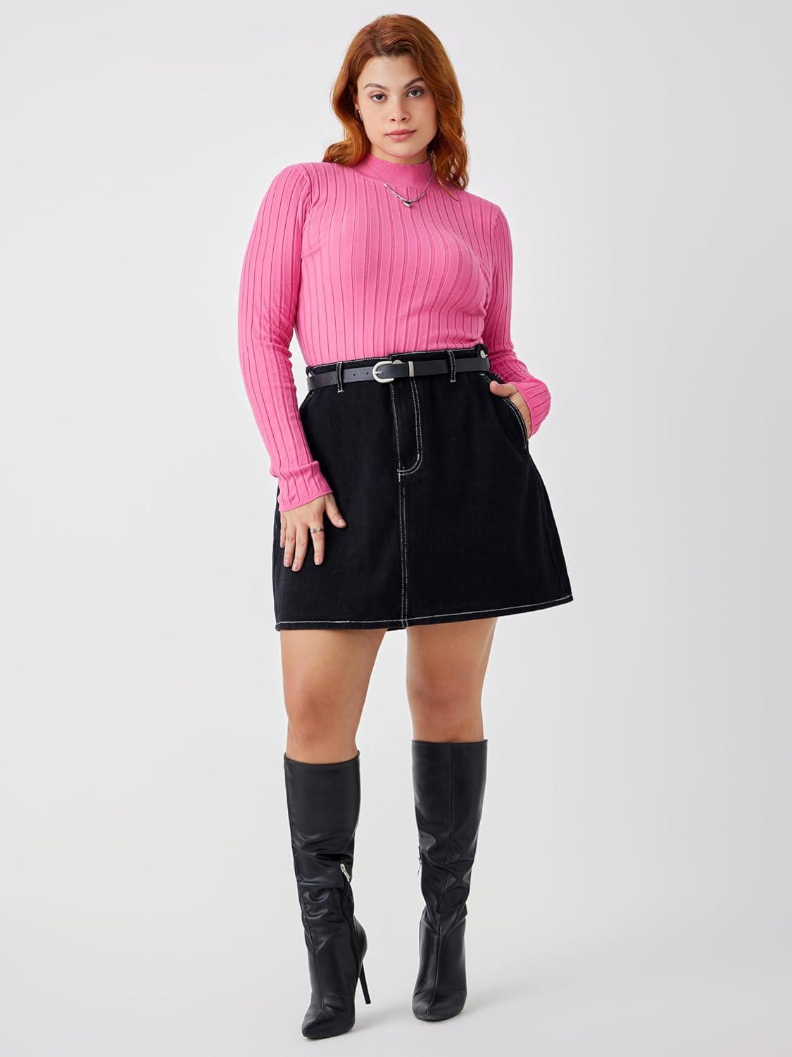 imageCIDER High Neck Rib Knit Sweater Curve ampamp PlusPink