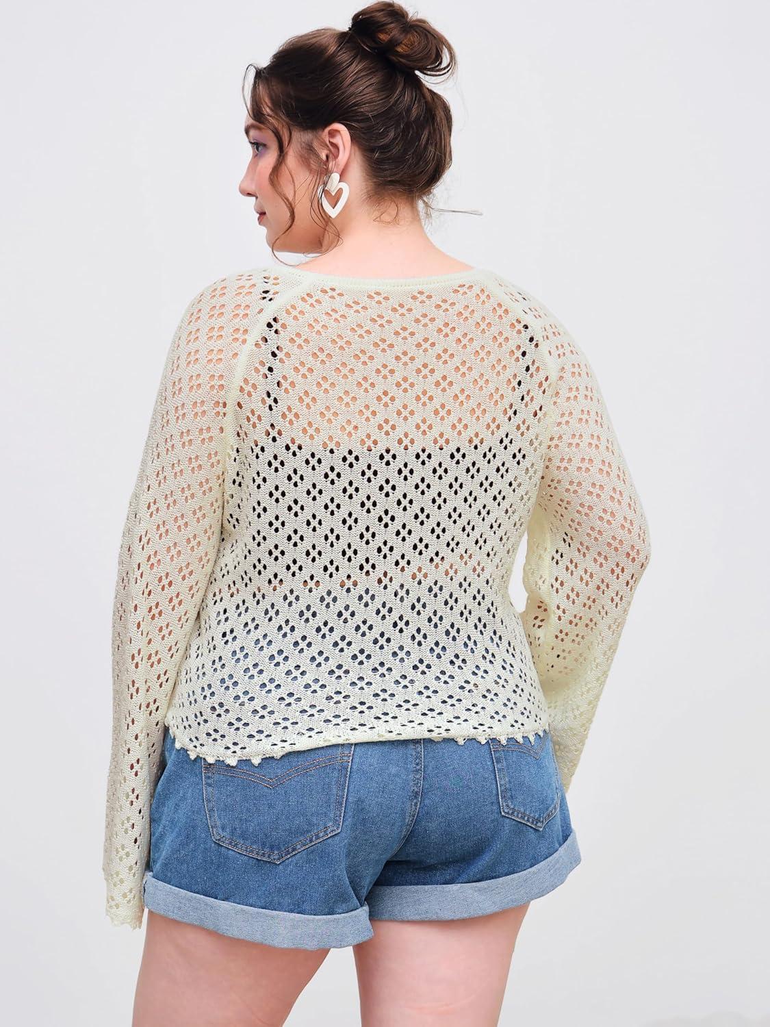 imageCIDER Knitted VNeck Floral Knotted Hollow Out Cardigan Curve ampamp PlusWhite