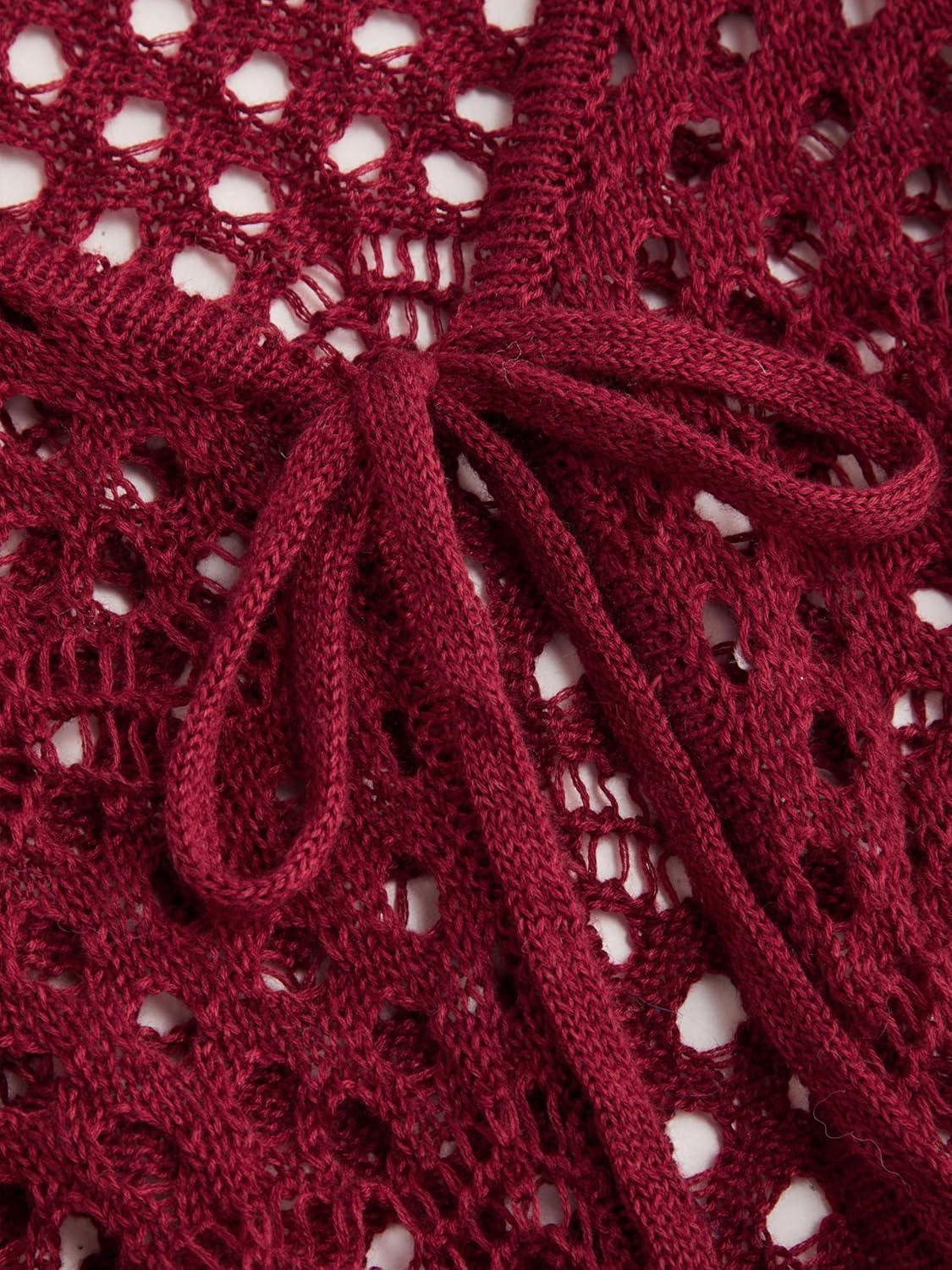 imageCIDER Knitted VNeck Hollow Out Knotted Long Sleeve Top Curve ampamp PlusWine