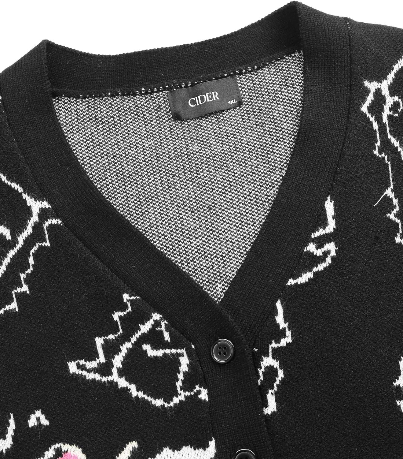 imageCIDER Womens Dinosaur Cardigan Graphic Streetwear Cute Patterned Preppy SweaterBlack