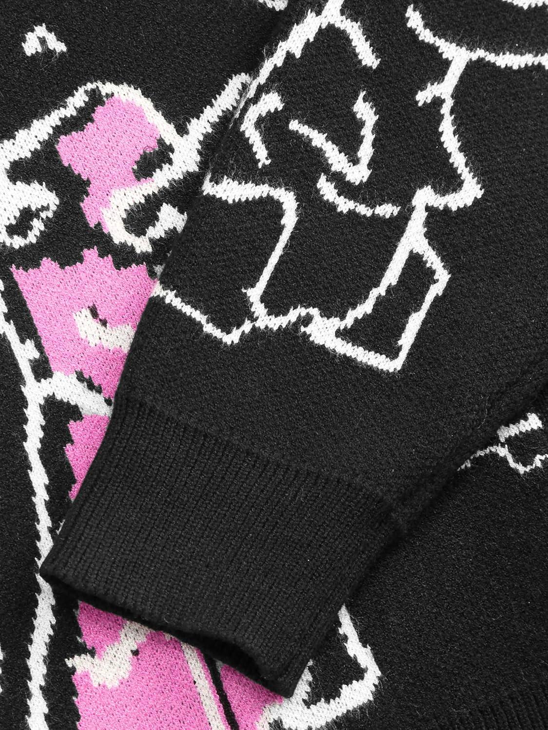 imageCIDER Womens Dinosaur Cardigan Graphic Streetwear Cute Patterned Preppy SweaterBlack