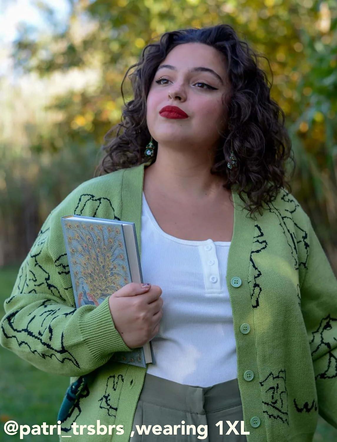 imageCIDER Womens Dinosaur Cardigan Graphic Streetwear Cute Patterned Preppy SweaterGreen