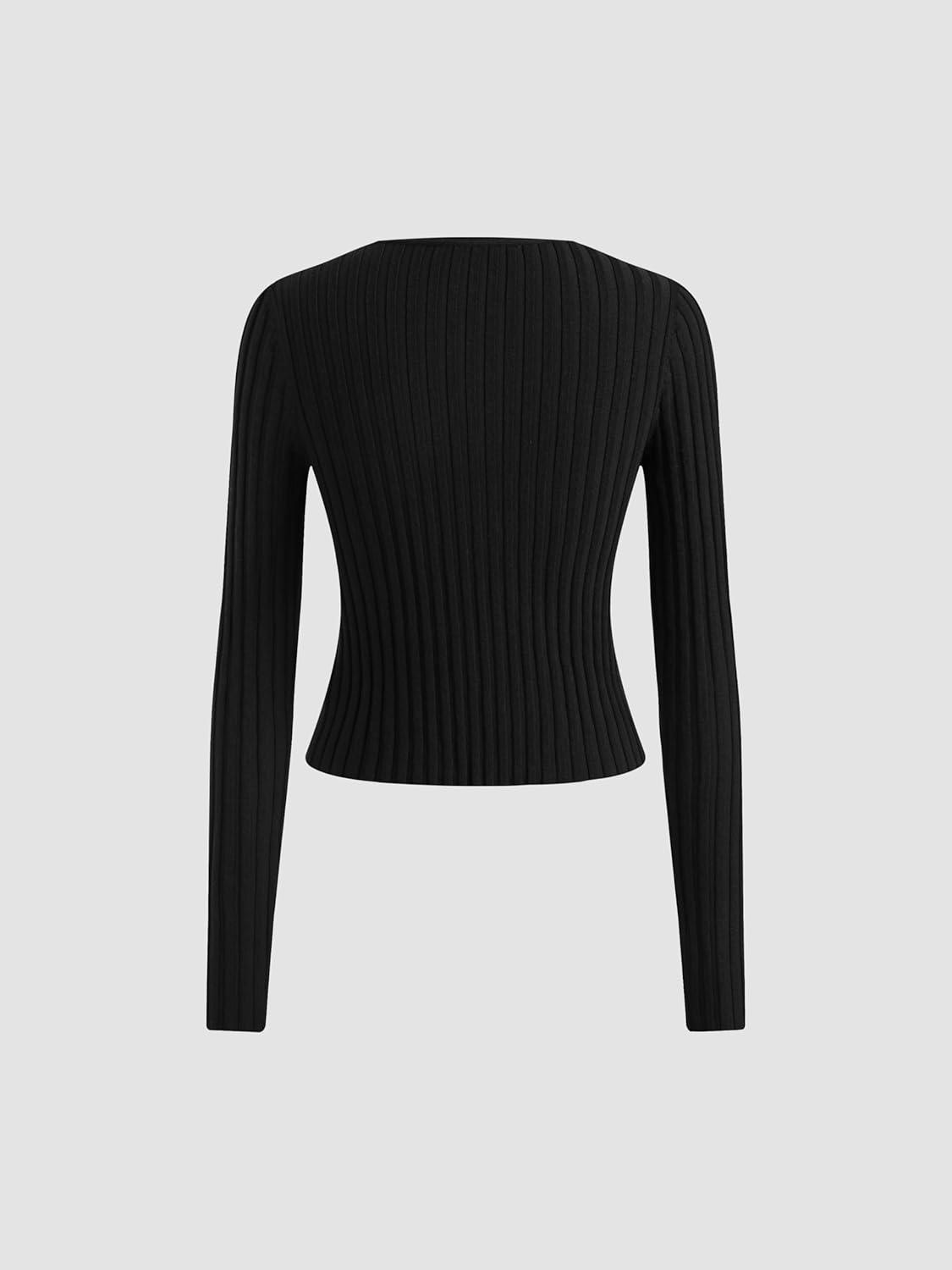 imageCIDER Womens WoolBlend VNeck Solid Button Down Long Sleeve Knit Cardigan Sweater TopsBlack