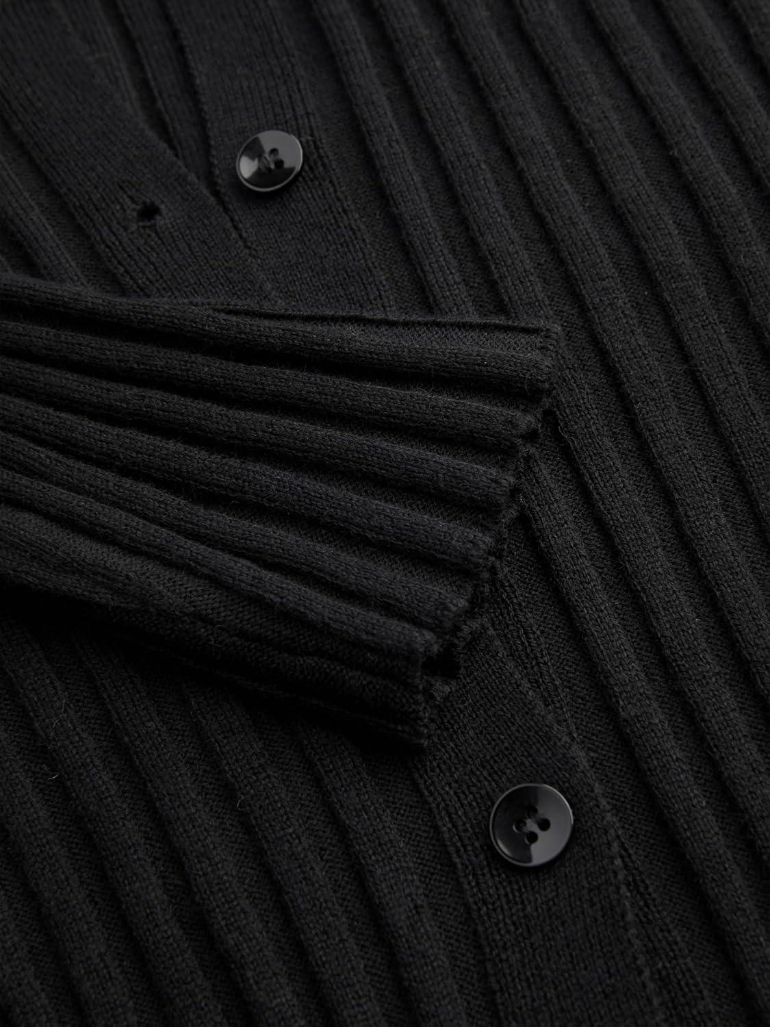 imageCIDER Womens WoolBlend VNeck Solid Button Down Long Sleeve Knit Cardigan Sweater TopsBlack