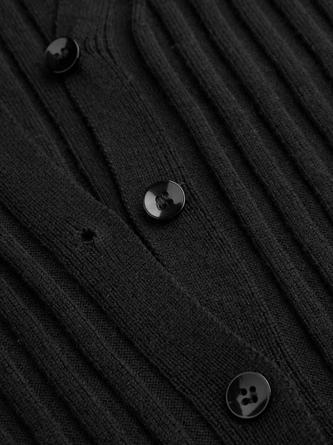 imageCIDER Womens WoolBlend VNeck Solid Button Down Long Sleeve Knit Cardigan Sweater TopsBlack