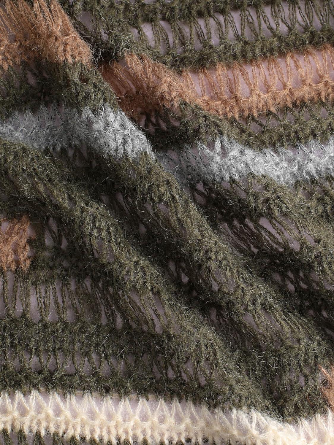 imageCIDER WoolBlend Knit Striped Tie CardiganOlive Green