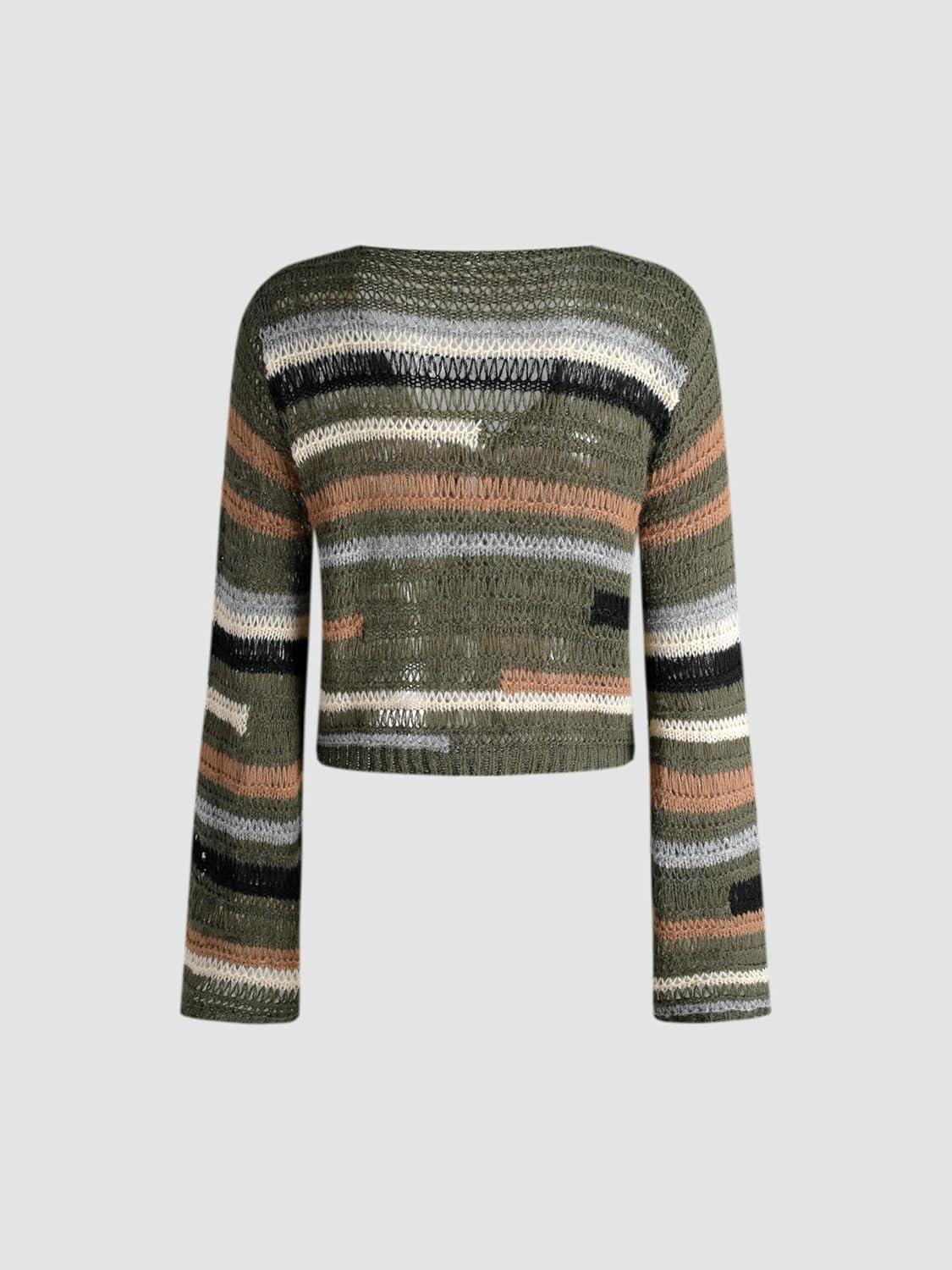 imageCIDER WoolBlend Knit Striped Tie CardiganOlive Green