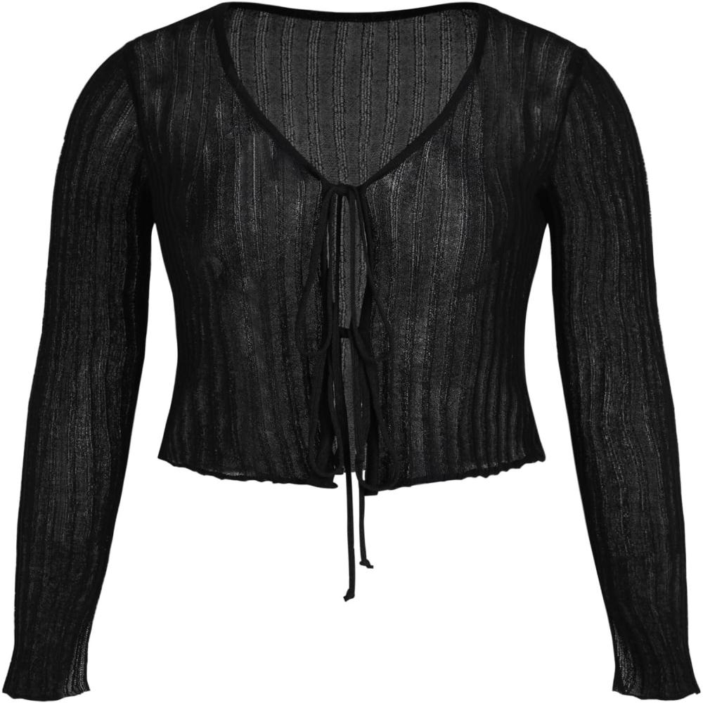 imageCIDER Solid Texture Knotted Cardigan Curve ampamp PlusBlack
