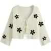 imageCIDER Knitted VNeck Floral Knotted Hollow Out Cardigan Curve ampamp PlusWhite