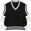 imageCIDER VNeck Contrast Binding Bowknot Knitted Vest Curve ampamp PlusBlack