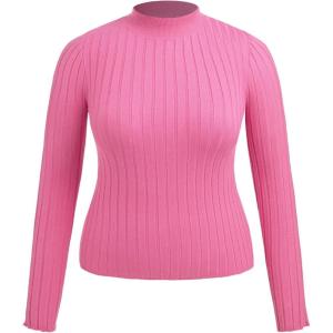 CIDER High Neck Rib Knit Sweater Curve & Plus(Pink)