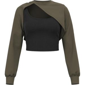 CIDER Terry Round Neck Vest & Crop Sweatshirt(Olive Green)